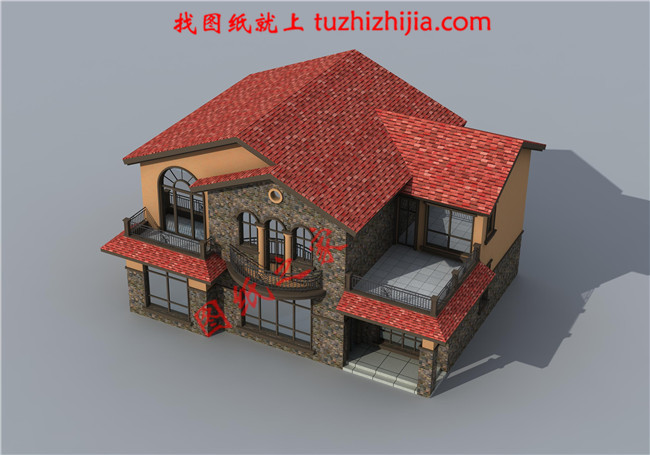 帶閣樓西班牙風(fēng)格農(nóng)村二層樓房設(shè)計(jì)圖及效果圖，實(shí)用美觀