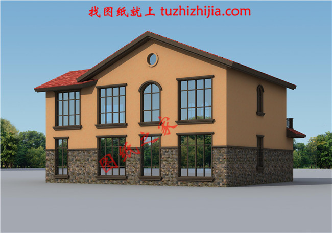 帶閣樓西班牙風(fēng)格農(nóng)村二層樓房設(shè)計(jì)圖及效果圖，實(shí)用美觀