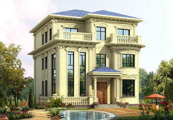 120平面三層鄉(xiāng)村樓房設(shè)計圖及效果圖，歐式風(fēng)格