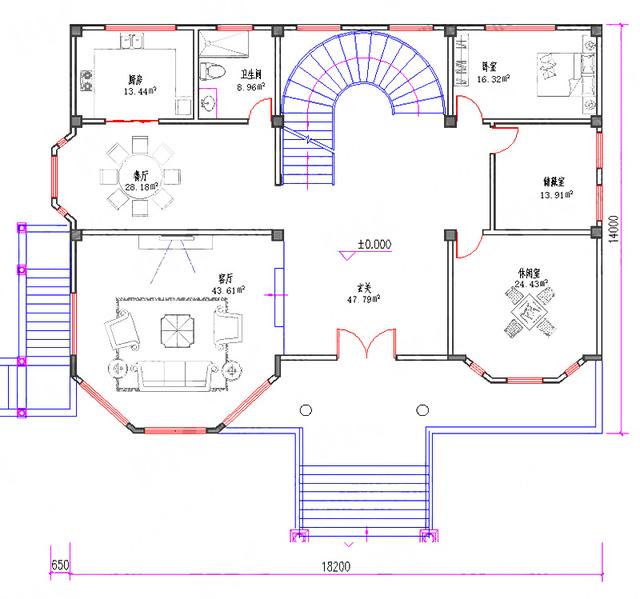 復式三層19×14帶地下室豪宅設計圖，有錢人就建這樣的別墅
