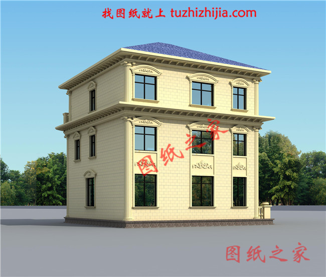 120平面三層鄉(xiāng)村樓房設(shè)計(jì)圖及效果圖，歐式風(fēng)格