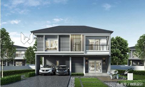 3款超現(xiàn)代的二層小別墅外觀圖，附戶型圖，都是開放式車庫