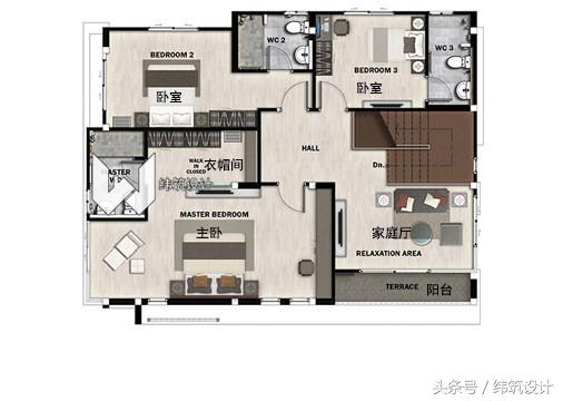 3款超現(xiàn)代的二層小別墅外觀圖，附戶型圖，都是開放式車庫