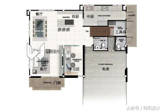 3款超現(xiàn)代的二層小別墅外觀圖，附戶型圖，都是開放式車庫