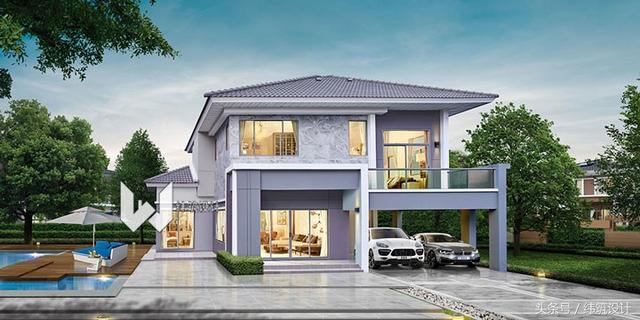 3款超現(xiàn)代的二層小別墅外觀圖，附戶型圖，都是開放式車庫