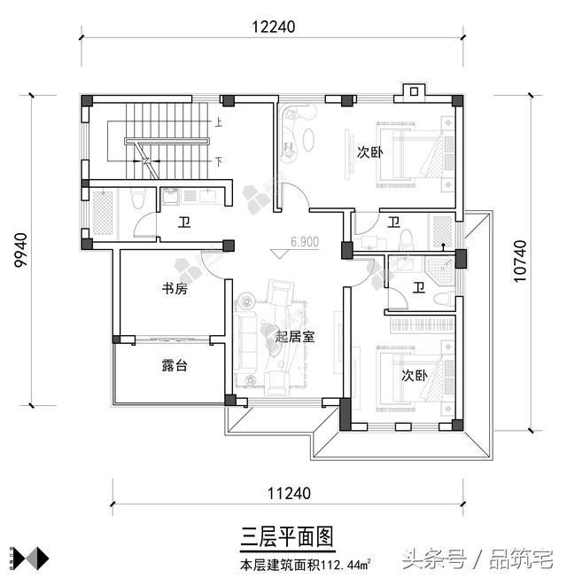 11X12三層萊特風(fēng)格小別墅設(shè)計(jì)圖，戶型方正緊湊