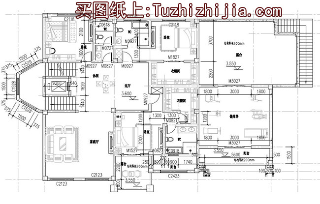 300平大戶型豪華三層別墅設(shè)計(jì)圖，帶總統(tǒng)套房