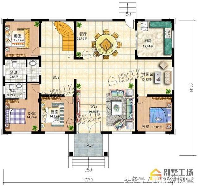 17.76X14.16m農(nóng)村四間二層簡歐別墅戶型圖，一個字漂亮