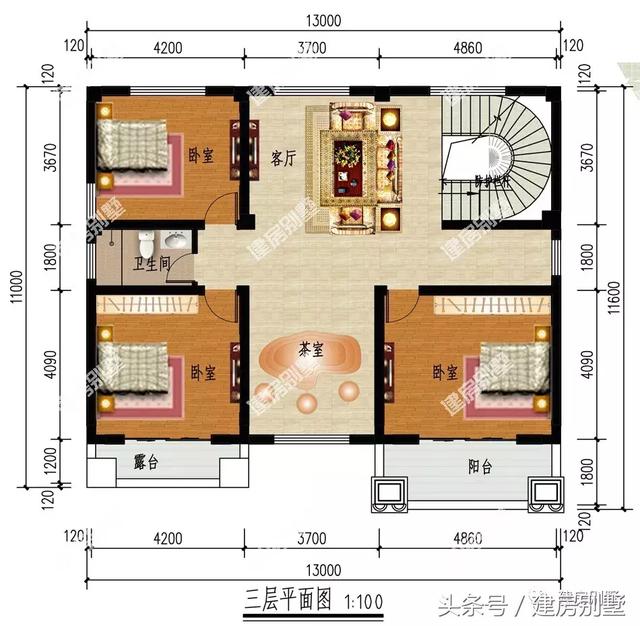 4棟面寬13米的三層樓房圖，隨便選一棟建都讓人羨慕