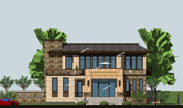 17x15米二層帶下沉式庭院新中式別墅全套圖紙分享！