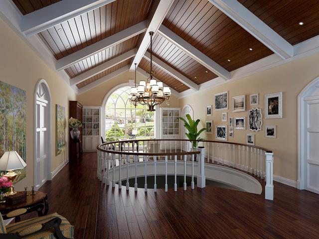 一進(jìn)屋被旋轉(zhuǎn)樓梯吸引了，鄭州330平別墅真是太美啦！