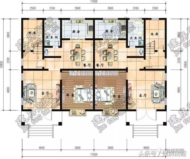 兩套兄弟雙拼農(nóng)村別墅圖紙，一個(gè)家族的興盛象征