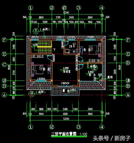 12.44×9.54三層別墅施工圖、效果圖！