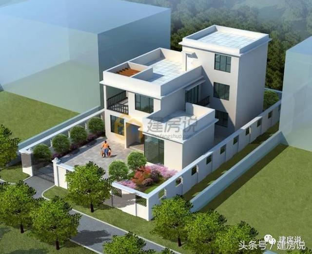 帶庭院三層現(xiàn)代風格農村別墅戶型，平屋頂竟然也這么漂亮