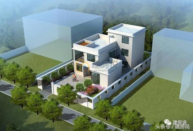 帶庭院三層現(xiàn)代風格農村別墅戶型，平屋頂竟然也這么漂亮