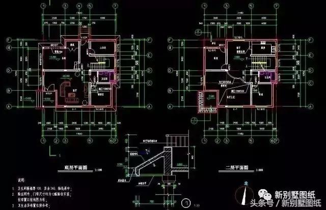 5套農(nóng)村實(shí)用小別墅戶型，二三層都有，附各套平面圖
