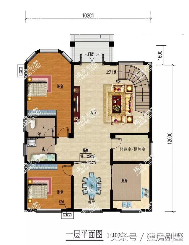 超氣派的五層農(nóng)村別墅設(shè)計(jì)圖，配旋轉(zhuǎn)樓梯和觀景涼亭，你值得擁有的豪宅