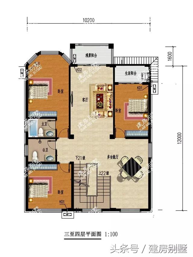 超氣派的五層農(nóng)村別墅設(shè)計(jì)圖，配旋轉(zhuǎn)樓梯和觀景涼亭，你值得擁有的豪宅
