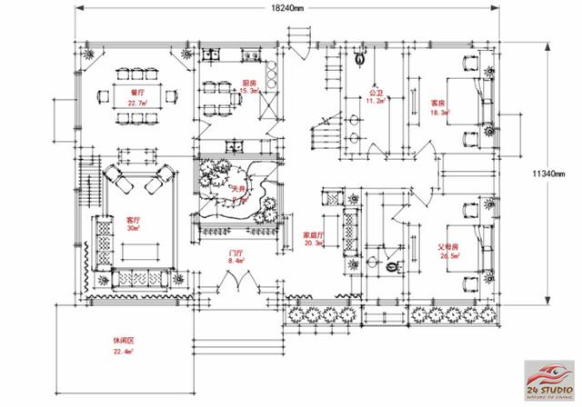內(nèi)有天井上有天窗的二層別墅——24建筑設(shè)計(jì)案例
