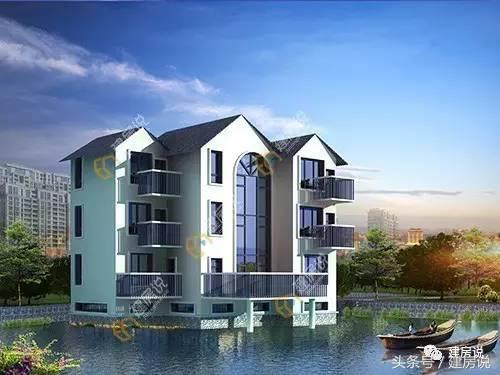 這是一款帶地下室輕鋼結構戶型，建造在水上的度假農村別墅