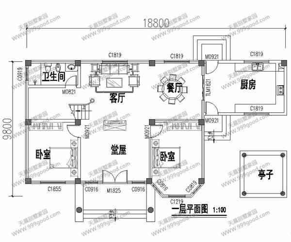 農(nóng)村自建三層田園別墅，18.8X9.8米別墅設(shè)計圖帶獨立廚房