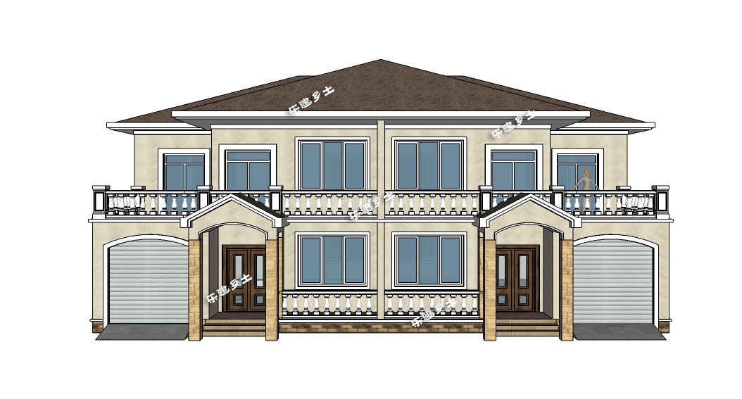 19.2x11.9米農(nóng)村二層簡(jiǎn)歐雙拼別墅，大露臺(tái)+車庫