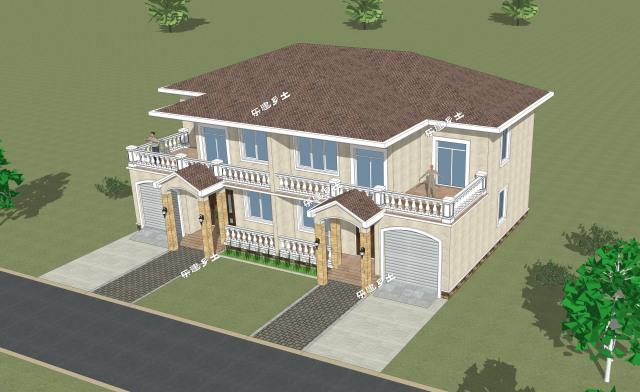 19.2x11.9米農(nóng)村二層簡(jiǎn)歐雙拼別墅，大露臺(tái)+車庫