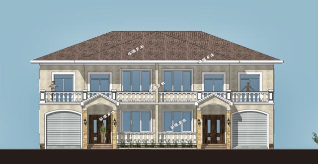 19.2x11.9米農(nóng)村二層簡(jiǎn)歐雙拼別墅，大露臺(tái)+車庫