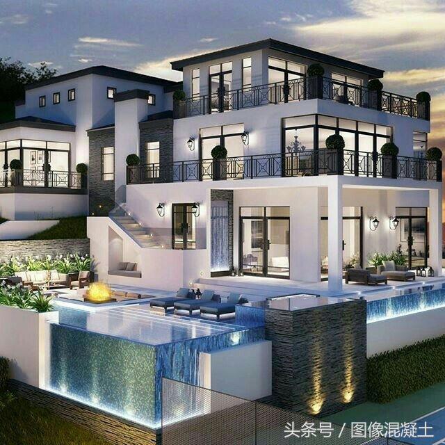 別墅設(shè)計混凝土、燈光、水融合