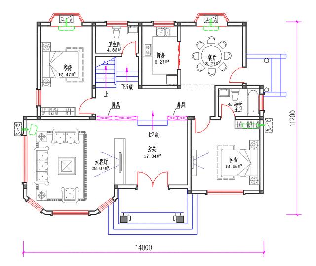 全套三層別墅設計圖3廳8臥6衛(wèi)14×11米，合理布局