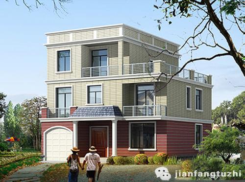 三層平屋頂自建房設(shè)計(jì)圖，簡(jiǎn)單易建35萬3廳6室4衛(wèi)小戶型帶車庫臥室套間