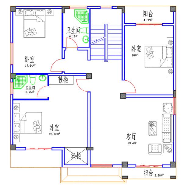 三層平屋頂別墅圖設計圖，簡單易建30萬搞定