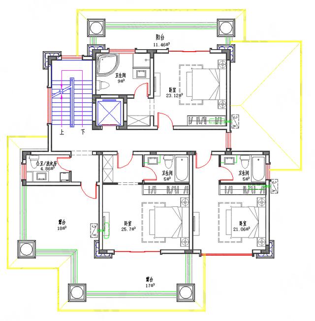 三層170㎡2廳7臥帶落地窗豪華套間， 全套水電結(jié)構(gòu)施工圖