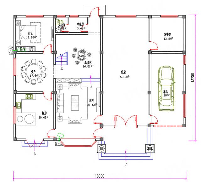 多功能三層復(fù)式別墅施工圖，露臺(tái)車庫(kù)堂屋品茶區(qū)活動(dòng)區(qū)套間一應(yīng)俱全