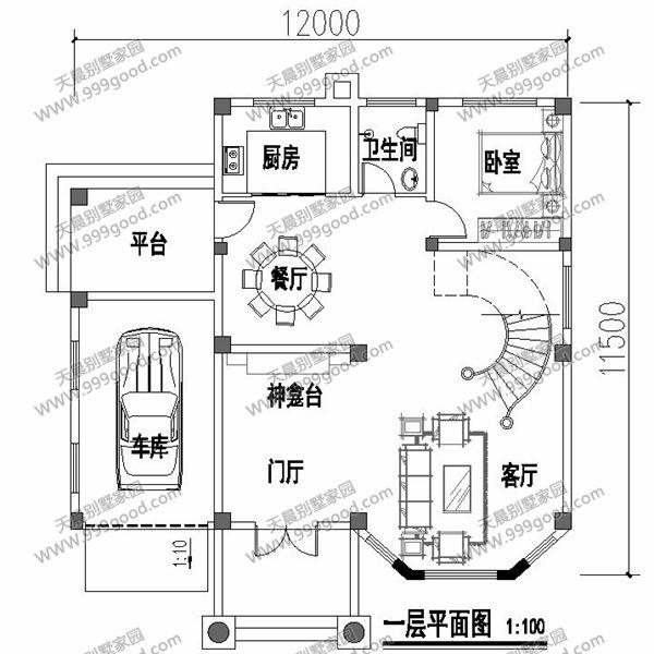 12X11.5米別墅設(shè)計(jì)圖，三層落地采光窗，歐式挑空設(shè)計(jì)！