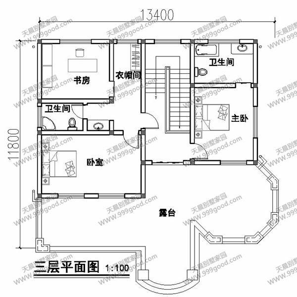 農(nóng)村別墅設(shè)計圖，13.4X11.8米挑空，剛陽美中的曲線美！