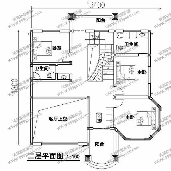 農(nóng)村別墅設(shè)計圖，13.4X11.8米挑空，剛陽美中的曲線美！