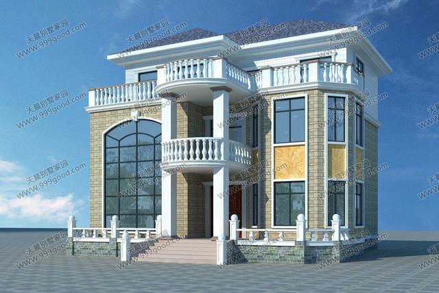 農(nóng)村別墅設(shè)計圖，13.4X11.8米挑空，剛陽美中的曲線美！