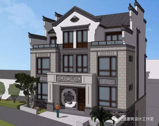 隱在山嶺川谷之中的徽式新民宅，雙大門高低層豪華休閑別墅