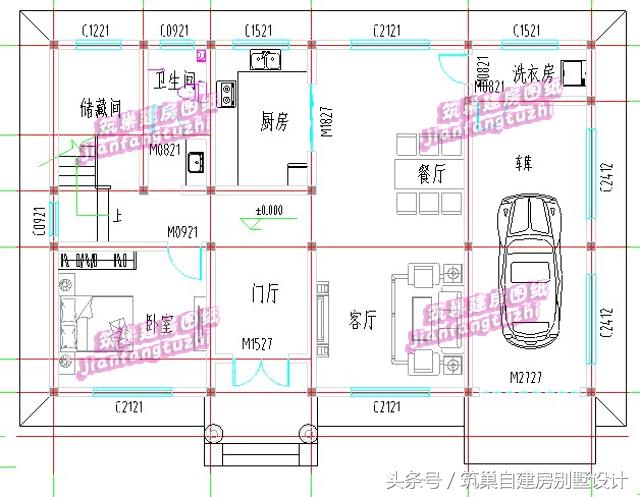 帶車庫磚混結(jié)構(gòu)三層農(nóng)村自建房別墅效果圖建筑圖，戶型簡約不簡單