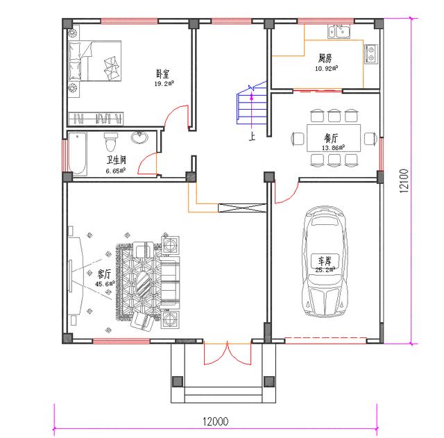 三層簡(jiǎn)約歐式框架結(jié)構(gòu)農(nóng)村自建房圖紙，易施工45萬(wàn)3廳6室12×12帶車庫(kù)活動(dòng)室