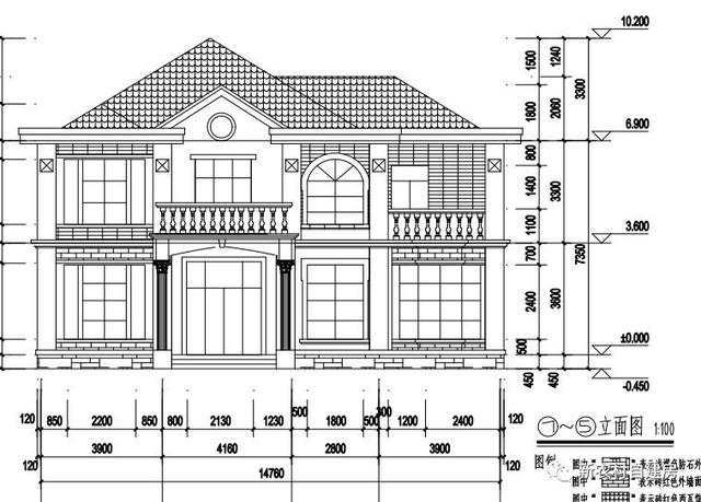 15x10米二層農(nóng)村別墅設(shè)計(jì)圖，8間臥室，含平面圖和立面圖