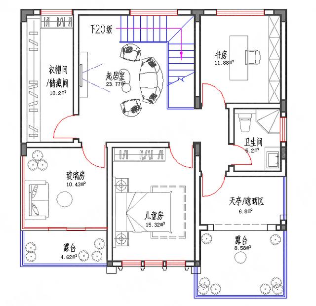 帶玻璃花房矮層車庫三層別墅圖紙10.2*11.1，功能齊全，主體造價(jià)30萬左右