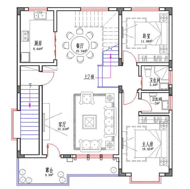 帶玻璃花房矮層車庫三層別墅圖紙10.2*11.1，功能齊全，主體造價(jià)30萬左右