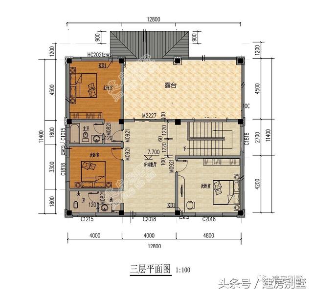 12.8×11.4米三層農(nóng)村別墅，多少人盼了一輩子就為這套房