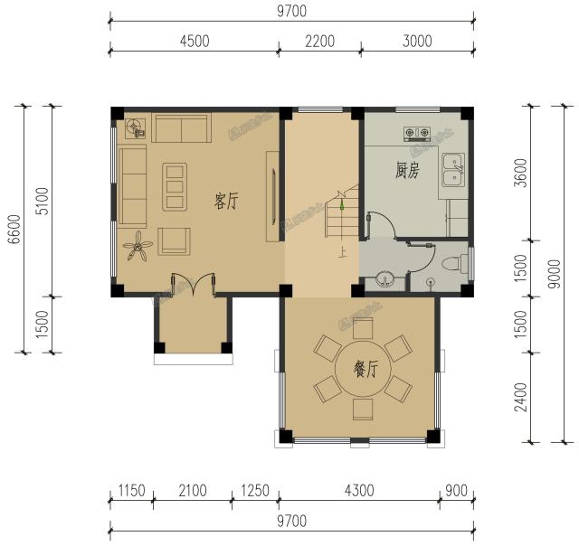9.7x9米二層中式住宅，小巧不小氣