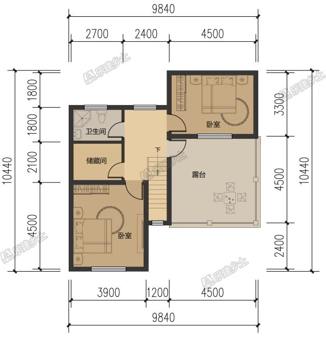 10米開間，客廳側布置一跑樓梯平面設計，五套方案供您選擇