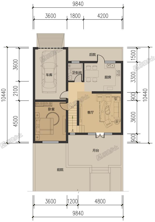 10米開間，客廳側布置一跑樓梯平面設計，五套方案供您選擇