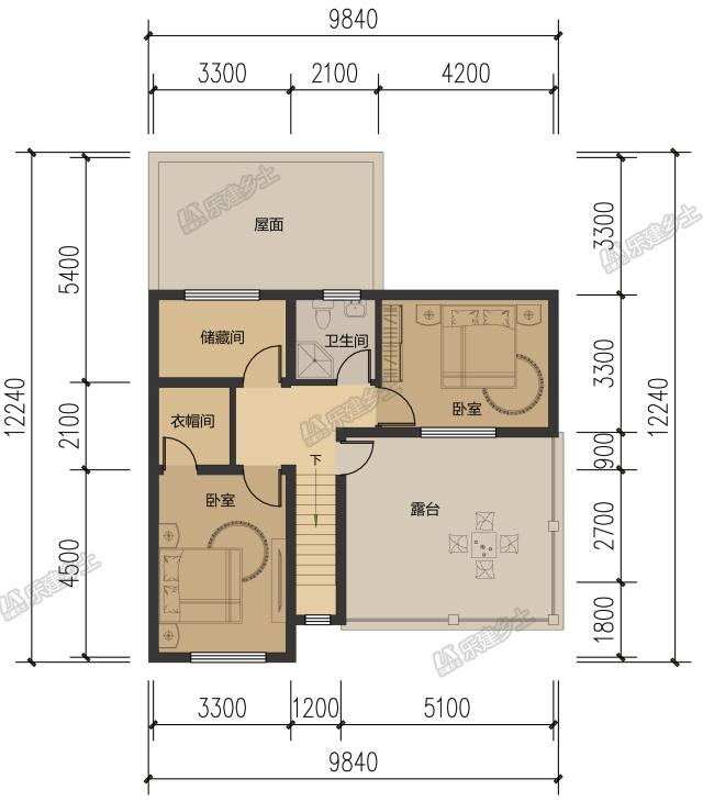 10米開間，客廳側布置一跑樓梯平面設計，五套方案供您選擇