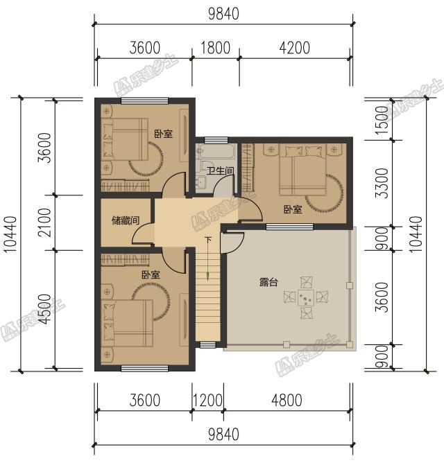 10米開間，客廳側布置一跑樓梯平面設計，五套方案供您選擇